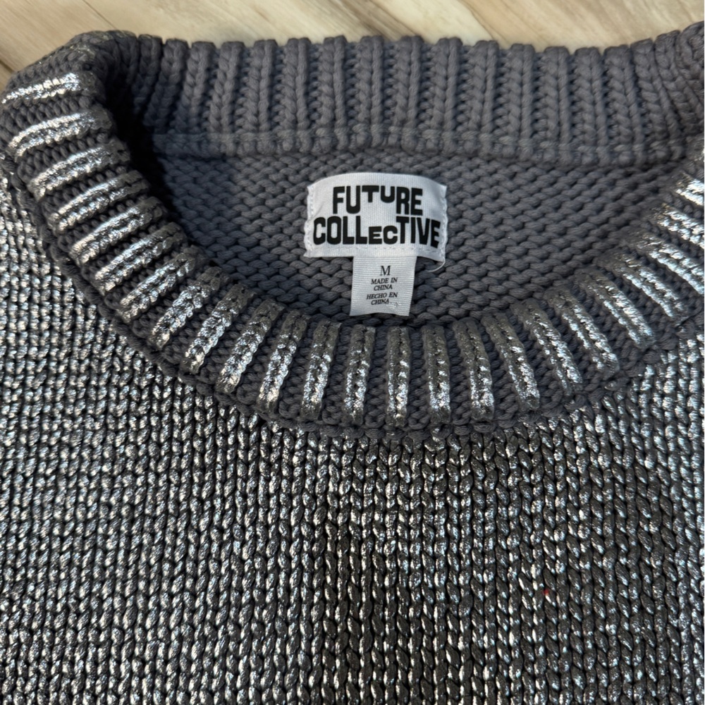 Future Collective  Women's Silver Crewneck Sweater Size M - Picture 2 of 4